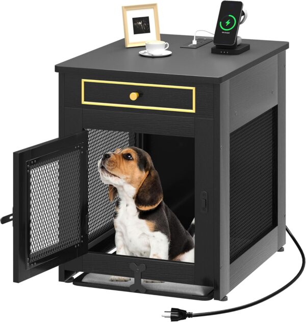 YITAHOME Dog Crate Furniture with Dual USB Charger, Wooden Dog Kennel End Table with Cushion Tray, Drawer for Small Dogs Under 25 lbs Indoor Use, Black - Image 7