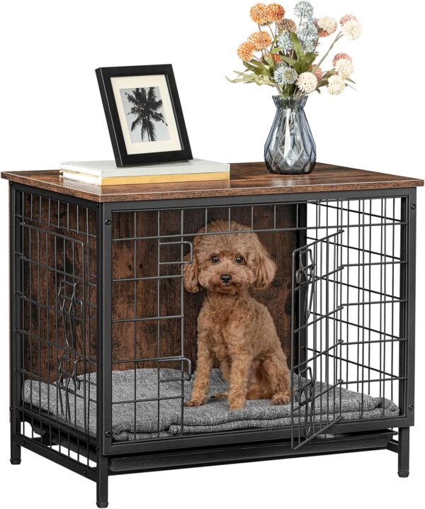 Dog Crate Furniture, Wooden Dog Kennel with Removable Tray, Heavy-Duty Dog Cage End Side Table, Indoor Dog House for Small/Medium/Large Dogs, 25.2" L, Rustic Brown DCHR0101Z - Image 9