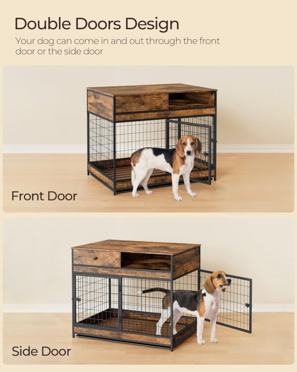 Dog Crate Furniture, 31.5 Inch Dog Kennel with Storage Drawer, Double Doors Heavy Duty Dog Cage with Removable Tray, Indoor Wooden Pet Crate for Small Medium Dogs, Rustic Brown - Image 4