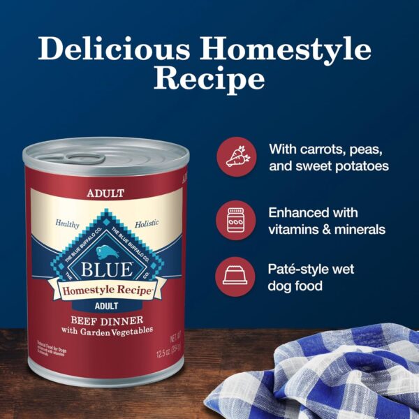 Blue Buffalo Homestyle Recipe Adult Wet Dog Food, Made with Natural Ingredients, Beef Dinner With Garden Vegetables, 12.5-oz. Cans (Pack of 12) - Image 4