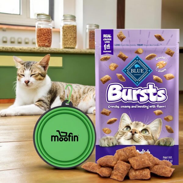 Bursts Cat Treats, Chicken Liver & Beef Flavors, Grain-Free, -Protein Snack For Felines, Bundled With Silicon Pet Bowl – Indulge Your Cat, Perfect For Training [Pack Of 2] - Image 3