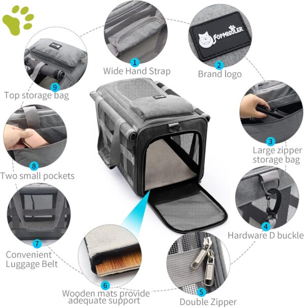 Cat Carrier Large Pet Carrier for 2 Cat, 18.5"x11.8"x11.8" Cat Bag for Midium Large Cats Airline Approved Dog Carrier for Small Dogs, Cat Travel Carrier Foldable 5-Windows Breathable Mesh Design - Image 2