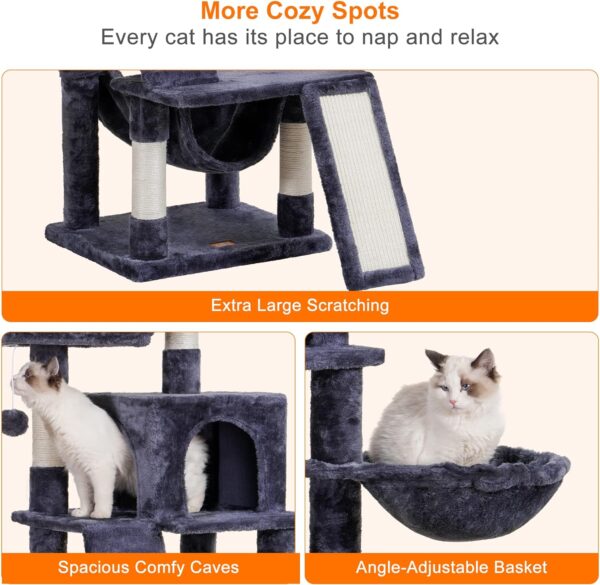 Heybly Cat Tree, Cat Tower for Indoor Cats,Multi-Level Cat Furniture Condo for Cats with Padded Plush Perch, Cozy Basket and Scratching Board Smoky Gray HCT014G - Image 6