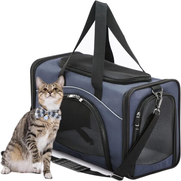 Petsfit 18 x 9 x 11 Pet Carrier Airline Approved, Soft-Sided Dog Carrier Cat Carrier, Lightweight and Collapsible, Escape Proof, with Adjustable Shoulder Strap, Soft Cushion