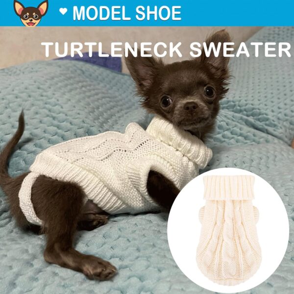 XXS Dog Sweater Chihuahua Clothes Dog Sweaters for Small Dogs Girl Boy Teacup Dog Yorkie Turtleneck Knitted Sweater Pet Clothes Fall Dog Clothes Blue White - Image 3