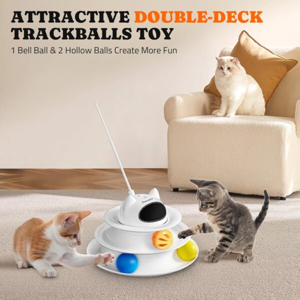 Interactive Cat Toy: 5 in 1 Automatic Cat Toy for Indoor Cats, Rechargeable Hide and Seek Toy with PVC Cover, Battery Operated Kitten Laser Toy, Self Play Fluttering Feather Wand with Track Ball - Image 7