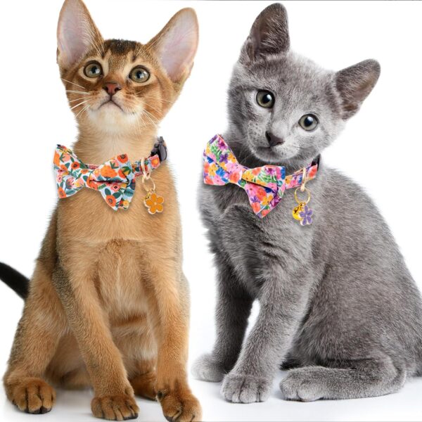 Faygarsle 2 Pack Cat collar with Bell Breakaway Bowtie for Male Female Cats Pink Purple Flower Floral Spring Summer Cat Collar for Boy Girl Cats - Image 6