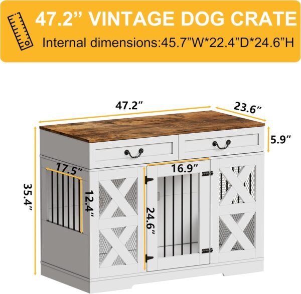 Large Dog Crate Furniture - Dog Kennel with Drawers Storage and Locks, 2-in-1 Crates for Dogs Indoor, Heavy Duty Dog Crate for One Large or 2 Small Dogs - Image 4