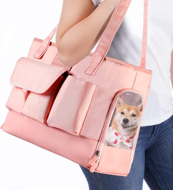 Dog Carrier, Cat Carrier, Pet Carrier, Foldable Waterproof Premium PU Leather Oxford Cloth Dog Purse, Portable Tote Bag Carrier for Small to Medium Cats and Small Dogs (Pink)