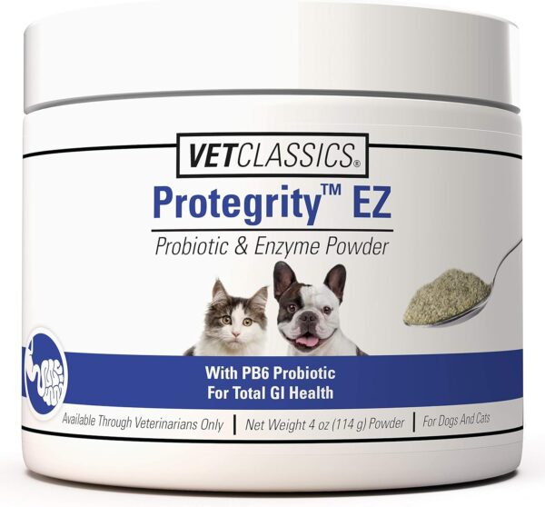 Vet Classics Protegrity EZ Probiotic Health Supplements for Dogs, Cats – Dog Digestive Support, Pet Gastrointestinal Health, Cat Stomach, Intestinal Balance – Pet Enzymes – 4 Oz. Powder