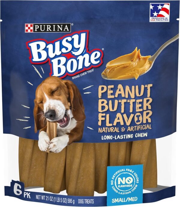 Purina Busy Bone Made in USA Facilities, Long Lasting Small/Medium Breed Adult Dog Chews, Peanut Butter Flavor - (Pack of 4) 6 Ct. Pouches