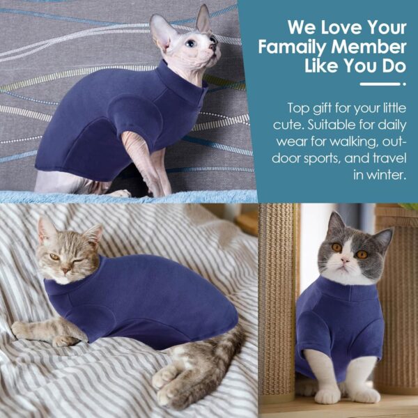 SUNFURA Turtleneck Sweater for Cat, Sphynx Cats Shirt Hairless Cat Sweaters with Sleeves, Warm and Soft Kitten Pullover Fleece Winter Pajamas Jumpsuit for Puppy Cats, Navy S - Image 5