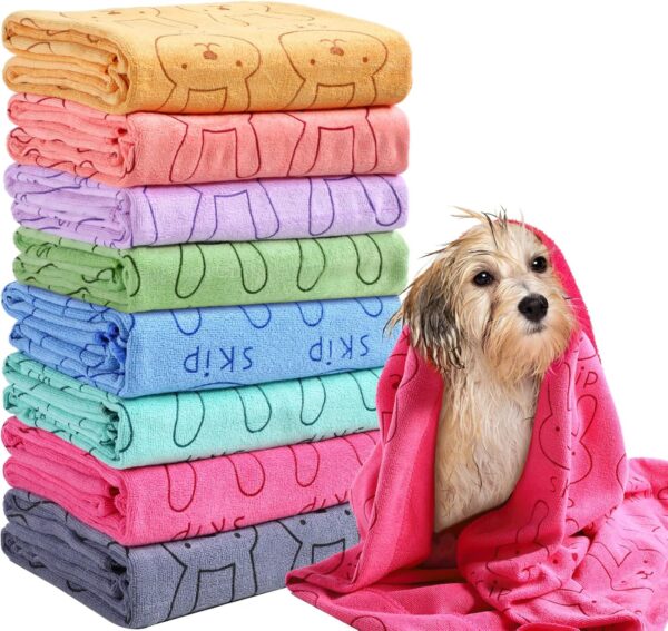 8 Pcs Dog Drying Towels Bulk 55'' x 28'' Pet Grooming Towels Absorbent Microfiber Dog Bath Towels Quick Drying Puppy Bathing Towel for Small Medium Large Dogs Cats Pets Bathing Grooming (Colorful)