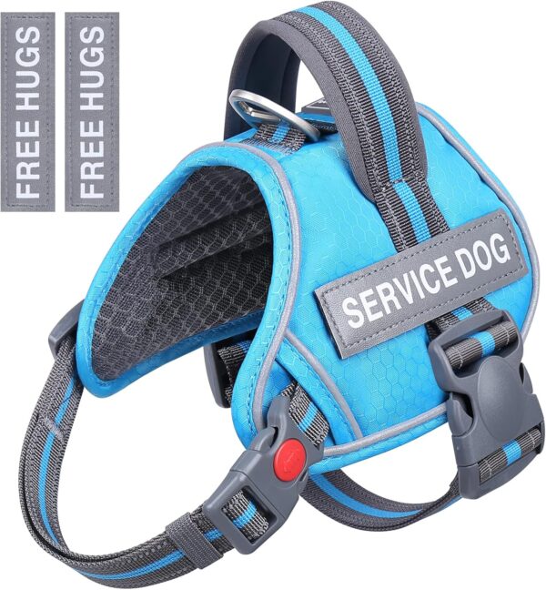 VIVAGLORY Service Dog Vest, No Pull Dog Vest Harness with Padded Handle and Leash Clip, Reflective Breathable Training Pet Vest with Removable Patches, Adjustable Fit for Large Breed Dogs, Blue