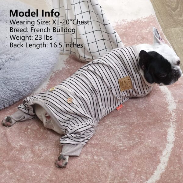 KYEESE Dog Pajamas Stripes 4 Legged Dog Jumpsuit Stretchable Pet Puppy Cat Pajamas Onesie Lightweight Dog Clothes, Ivory Brown, S - Image 5