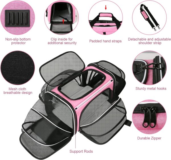 Estarer Soft Sided Pet Carrier Airline Approved, 4 Sides Expandable Collapsible Cat Carrier with Pockets & Removable Fleece Pad, Travel Carrier Bag for Cat Dog & Small Animals (Pink) - Image 5