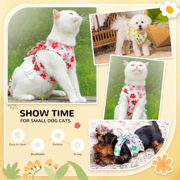 Cute Small Dog Harness and Leash Set No Pull Girl Dog Floral Harness with Bow Tie Soft Mesh Princess Puppy Cats Harness Vest(Yellow,X-Small) - Image 7