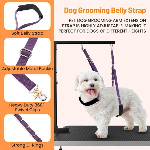 Dog Grooming Belly Strap - Dog Grooming Table Arm Extender with Clamp Extension Loop Bathing Restraint Leash No Sit Haunch Holder for Small & Medium Dog Hair Cutting Washing (Purple) - Image 3