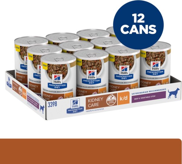 Hill's Prescription Diet k/d Kidney Care Beef & Vegetable Stew Wet Dog Food, Veterinary Diet, 12.5 oz. Cans, 12-Pack - Image 3