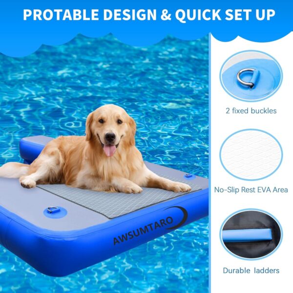 Inflatable Dog Dock，Inflatable Dog Raft ，Water Sports Floating Platform Swimming Pool, Boat Dock ramp Ladder | Swimming Pets weigh no More Than 220 pounds - Image 3