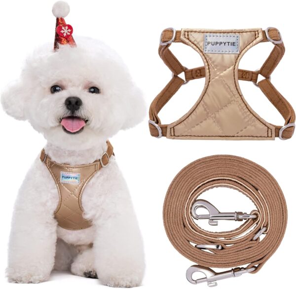 Puppytie No Pull xs Dog Harness with Multifunction Dog Leash,Soft Adjustable No Choke Escape Proof Pet Harness Vest,Glossy Oat Brown,XXS