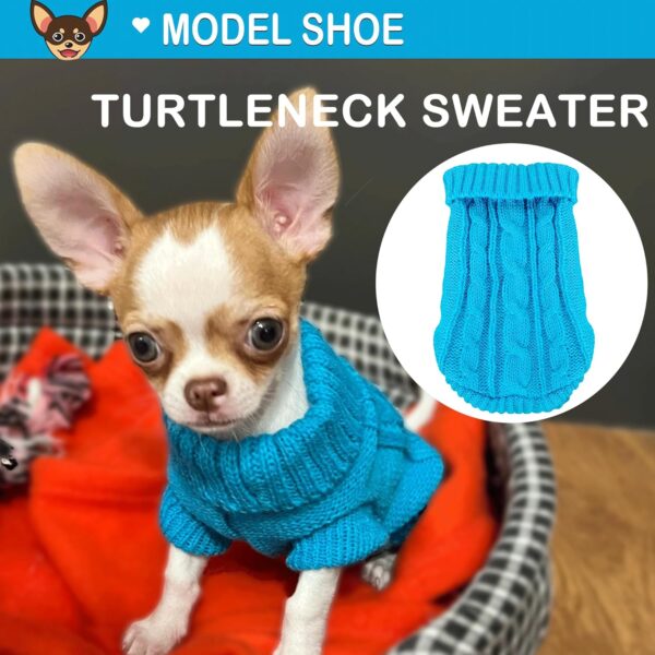 XXS Dog Sweater Chihuahua Clothes Dog Sweaters for Small Dogs Girl Boy Teacup Dog Yorkie Turtleneck Knitted Sweater Pet Clothes Fall Dog Clothes Blue White - Image 2