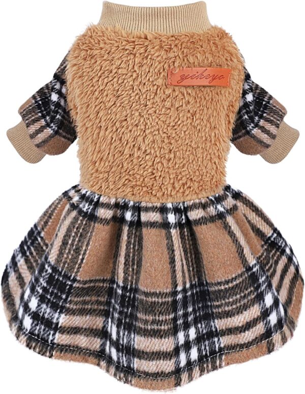 Dog Dress Fall Dog Clothes Dog Sweater Dress with Plaid Hem for Small Dogs Girl Winter Warm Fleece Dog Pullover Sweater Pet Clothes Dog Halloween Sweater Thanksgiving Dog Dresses Outfit XS Orange