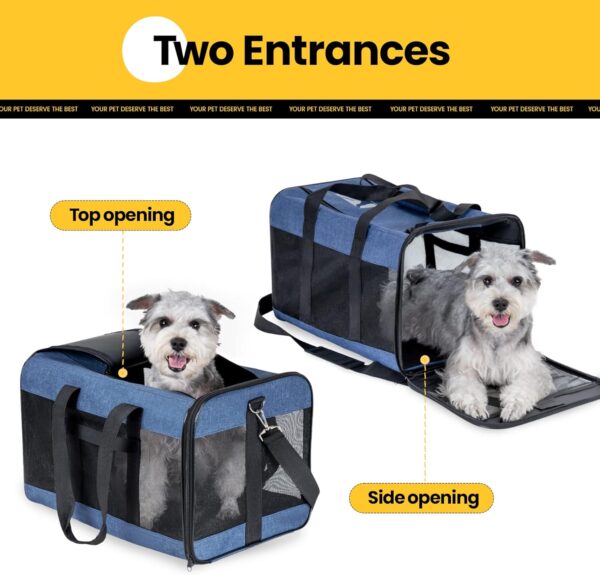 Dog Carrier Soft Sided, Large Cat Carrier with Inner Safety Leash, Pet Transport Carrier for Large Cats and Medium Dogs up to 20 Lbs, Collapsible Travel Puppy Carrier Bag -Blue L - Image 4