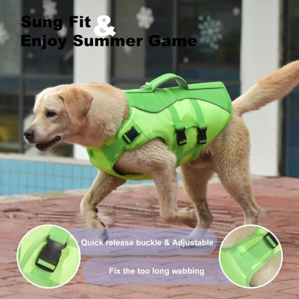 Dog Life Jacket, Reflective Dog Harness Life Vest with Rescue Handle for Swimming Boating, Adjustable High Buoyancy Flotation Swim Vest for Small Meium Large Dogs - Green, L - Image 6