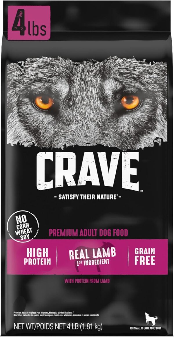 CRAVE Grain Free High Protein Adult Dry Dog Food with Lamb, 4 lb. Bag