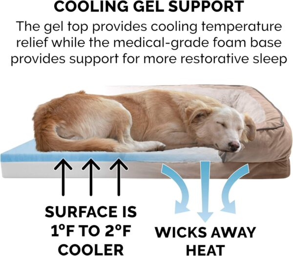 Furhaven Cooling Gel Dog Bed for Large/Medium Dogs w/ Removable Bolsters & Washable Cover, For Dogs Up to 55 lbs - Plush & Velvet Waves Perfect Comfort Sofa - Brownstone, Large - Image 4