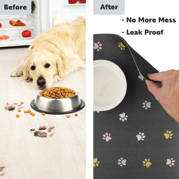 Pet Feeding Mat Absorben Cat Feeding Mat for Food and Water No Stains Quick Dry Mat for Dog Cat Bowl, Color Paw Style 16x24 Inches - Image 5