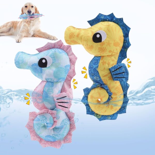 BINGPET Dog Water Toys Floating Toys,2 Pack Squeaky Dog Toys,Tough Interactive Dog Toys with Durable Oxford Fabric Summer Pool Outdoor,Seahorse Shaped Cute Dog Chew Toys for Small Medium Large Dogs