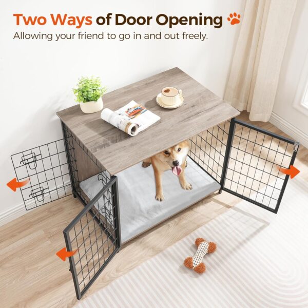 Dog Crate Furniture with Cushion, Wooden Dog Kennel with Double Doors, Heavy Duty Dog Cage for Small/Medium/Large Dogs, Indoor Dog House End Table, 31.5" L, Greige DCHG0701 - Image 5