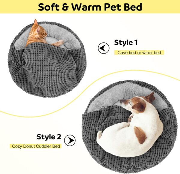 SIWA MARY Small Dog Bed with Attached Blanket, Cozy Donut Cuddler Anti-Anxiety Hooded Pet Beds Calming Cave Bed. Orthopedic Round Puppy Beds for Dogs or Cats Washable, Anti-Slip Bottom, 23inch - Image 6