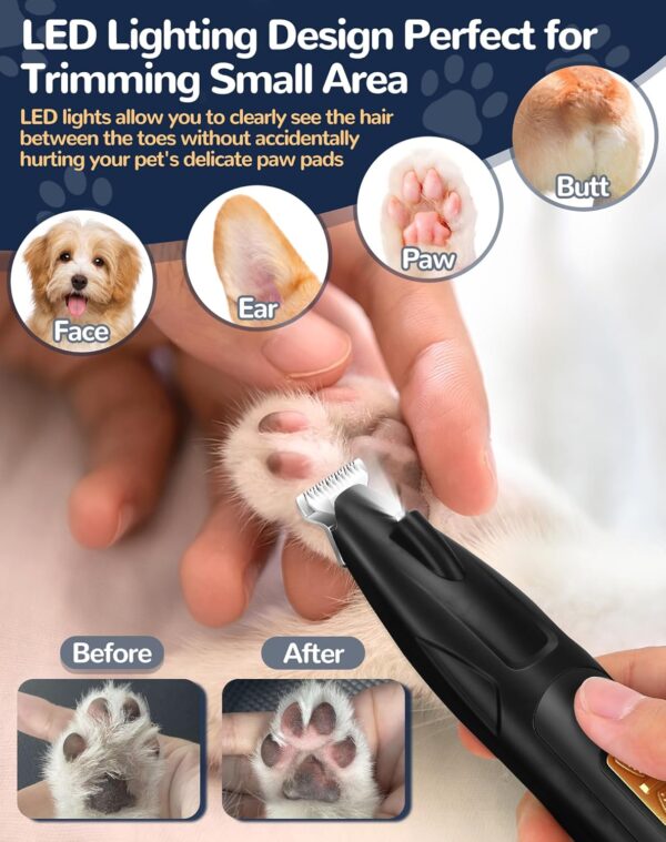 Dog Clippers Grooming Kit, 2 in 1 Professional Dog Clippers for Thick Heavy Coats, Low Noise Dog Paw Trimmer with LED Light, Cordless Rechargeable Pet Hair Shaver for Small & Large Dogs Cats - Image 7