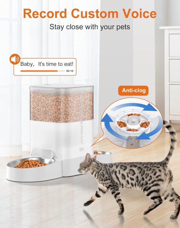 HoneyGuaridan 3.5L Automatic Cat Feeder for Two Cats, 2.4G WiFi Enabled Smart Feed Pet Feeder with Stainless Steel Bowl,APP Control Dispenser, Dual Power Supply,Desiccant Bag,10s Meal Call White - Image 5