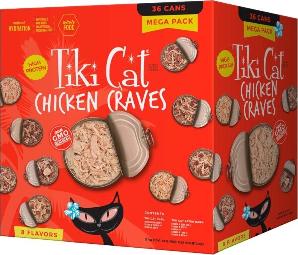 Tiki Cat Chicken Craves Whole Food, Ultimate Variety Pack, 36 Servings of High Protein Meals with Shredded Chicken, Wet Cat Food Mega Pack, 2.8 Ounce Cans (Pack of 36)