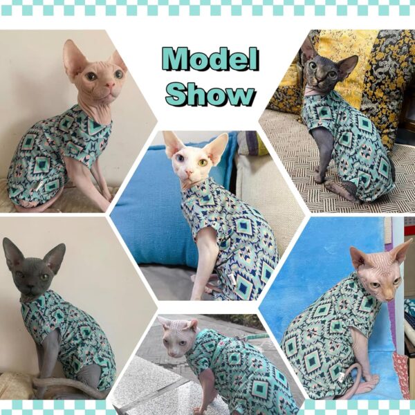 Sphynx Hairless Cat Breathable Summer Cotton T-Shirts, Pullover Kitten T-Shirts with Sleeves, Cat Pajamas Jumpsuit, Breathable Cat Daily Wear Clothes - Image 5