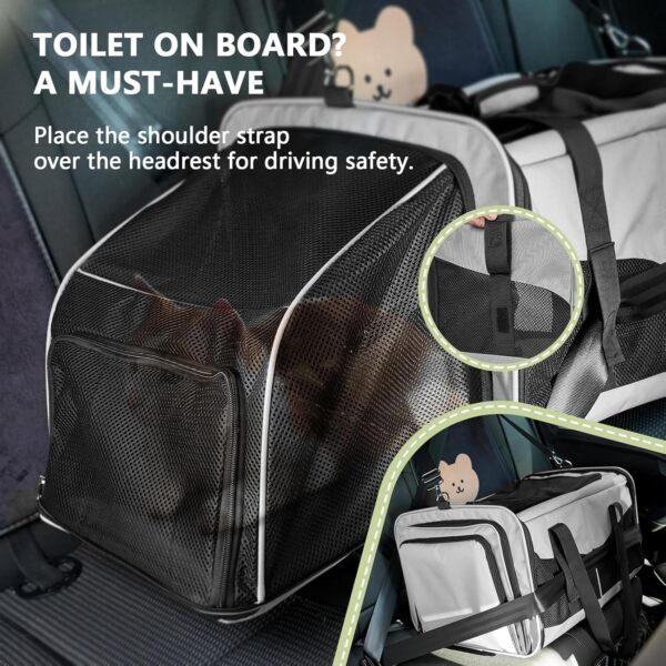 Cat Travel Carrier with Litter Boxes for 2 Cats, Double-Compartment Soft Pet Carrier, Expandable Portable Cat Carrier for Car Travel, up to 35 lb Road Trip, Camping, Hiking, Grey - Image 7