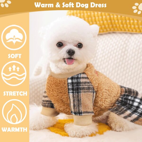 Dog Dress Fall Dog Clothes Dog Sweater Dress with Plaid Hem for Small Dogs Girl Winter Warm Fleece Dog Pullover Sweater Pet Clothes Dog Halloween Sweater Thanksgiving Dog Dresses Outfit XS Orange - Image 2