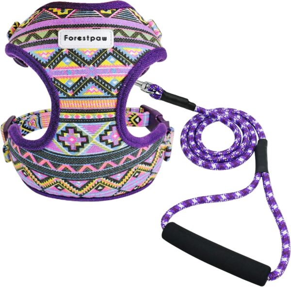 Forestpaw Adjustable Puppy Harness,Multi-Colored Stylish Dog Walking Vest Harness and Leash Set- Soft Mesh Padded No Pull Dog Harness for Small Dogs,Purple,Fits Chest 11-14"