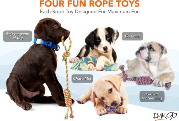 Dog Chew Rope Toys – Set Of 4 Ropes - For Large, Small Teething Pets – All Puppy Breeds Aggressive Chewers – 100% Cotton for Natural Floss – With Ball, Tough Teething Rope, Tug-Of-War & Fetching Bone - Image 2