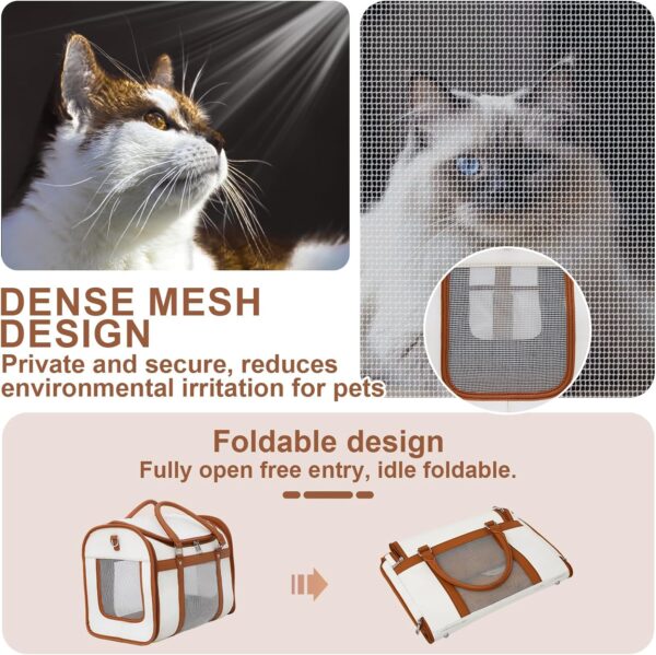 Latest style，Cat Carrier, Pet Carrier Portable Bag Airline Approved Max 15lbs, Soft Sided Cat Carrier with Solid Outer Frame Design, Foldable Bowl, Adjustable Shoulder Strap, ivory white - Image 6