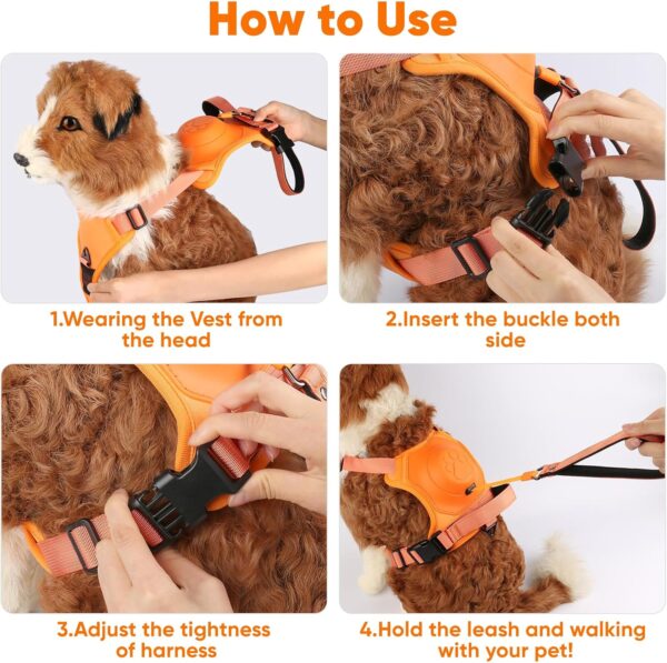 Retractable No-Pull Dog Harness, Auto-Stop Rope for Safety Use, Adjustable Reflective Oxford Easy Control,for 15-33 LBS Medium/Large Dogs Use(Orange) - Image 5