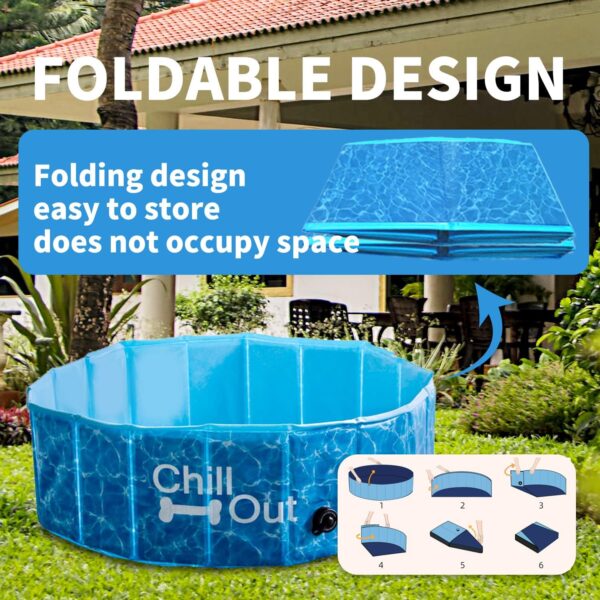 ALL FOR PAWS Dog Swimming Pool Foldable Pool Dog Tub Outdoor Pool with MDF Board Inside and Anti-Skid Inner Layer Suitable for Dog Cat Pet L (48")