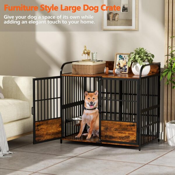 Large Dog Crate Furniture, XXL Dog Crate Indoor with Adjustable Height & 360° Rotating Feeder, 48 Inch Dog Crates for Large Medium Dogs, 48" L X 30" W X 45" H - Image 7