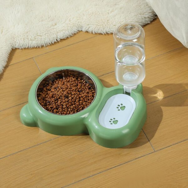 Dog Bowls, Cat Food and Water Bowl Set with Water Dispenser and Stainless Steel Bowl for Cats and Small Dogs - Green - Image 8