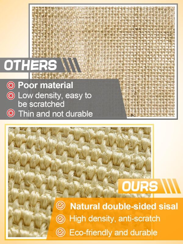 2 Pcs Natural Sisal Cat Scratcher Mat, Durable Cat Scratching Pad with Cute Playing Toy, 11.8 x 15.7 in Cat Scratch Furniture Protector for Fabric Sofa Couch Chair - Image 2