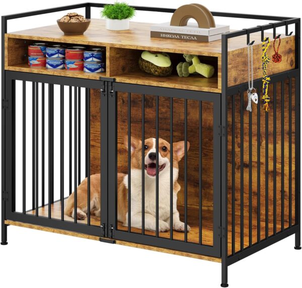 YITAHOME Large Dog Crate, 41" Heavy Duty Dog Kennel with 2 Drawers End Table, Wooden Dog Cage Indoor Dog House Pet Crate Table with Double Doors for Large Medium Small Dogs, Rustic Brown - Image 6